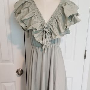 Zara Long Ruffled Dress in Seafoam Green